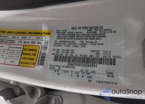 2020 Ford Fusion Se из США, поврежденный, VIN 3FA6P0HD4LR264894